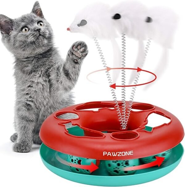 Cat Toys, Cat Toys for Indoor Cats,Interactive Kitten Toys Roller Tracks with Catnip Spring Pet Toy with Exercise Balls Teaser Mouse (red)