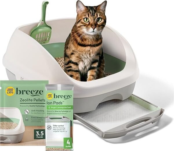 71uGaSffDWL._AC_SX679_ Purina Tidy Cats Litter Box System, BREEZE System Starter Kit Litter Box, Litter Pellets & Pads