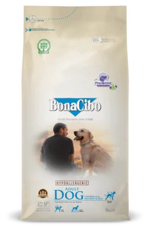 Bonacibo Super Premium Hypoallergenic Dry Food with Chicken, Anchovy & Rice for Adult Dogs 4kg